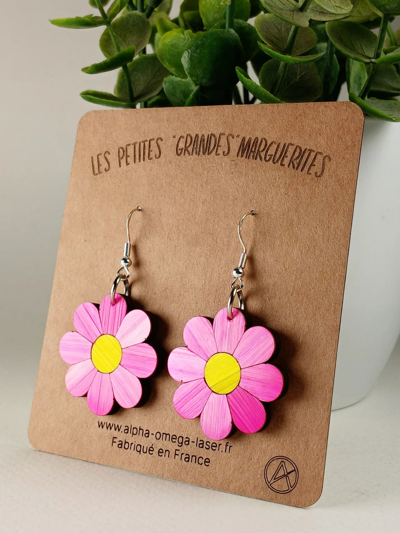 Boucles d’oreilles Marguerite en bois