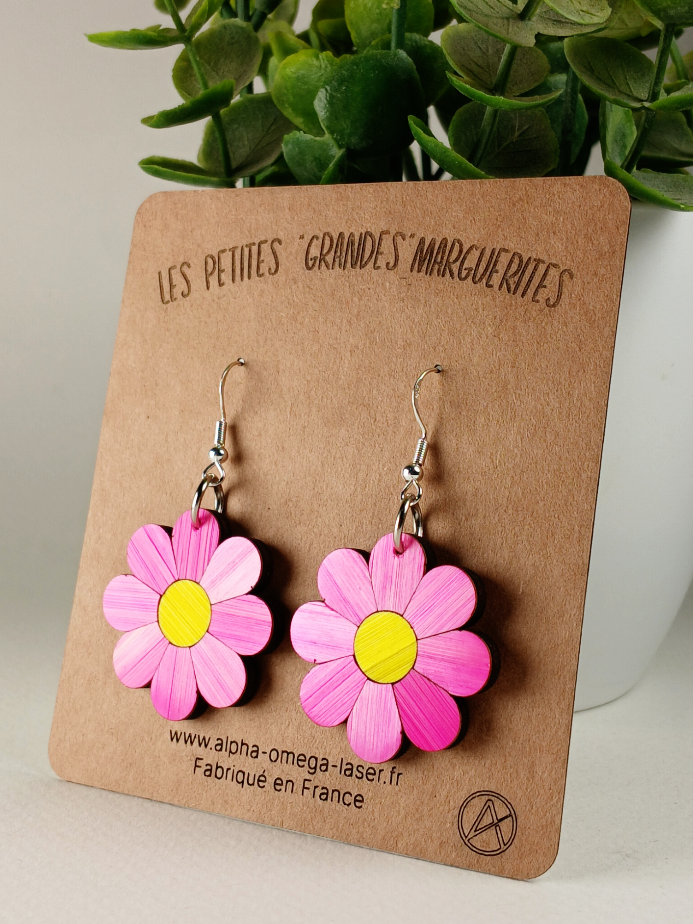 Boucles d’oreilles Marguerite en bois